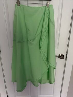 Victoria Beckham Mint Green A-Line Ruffle Midi Skirt